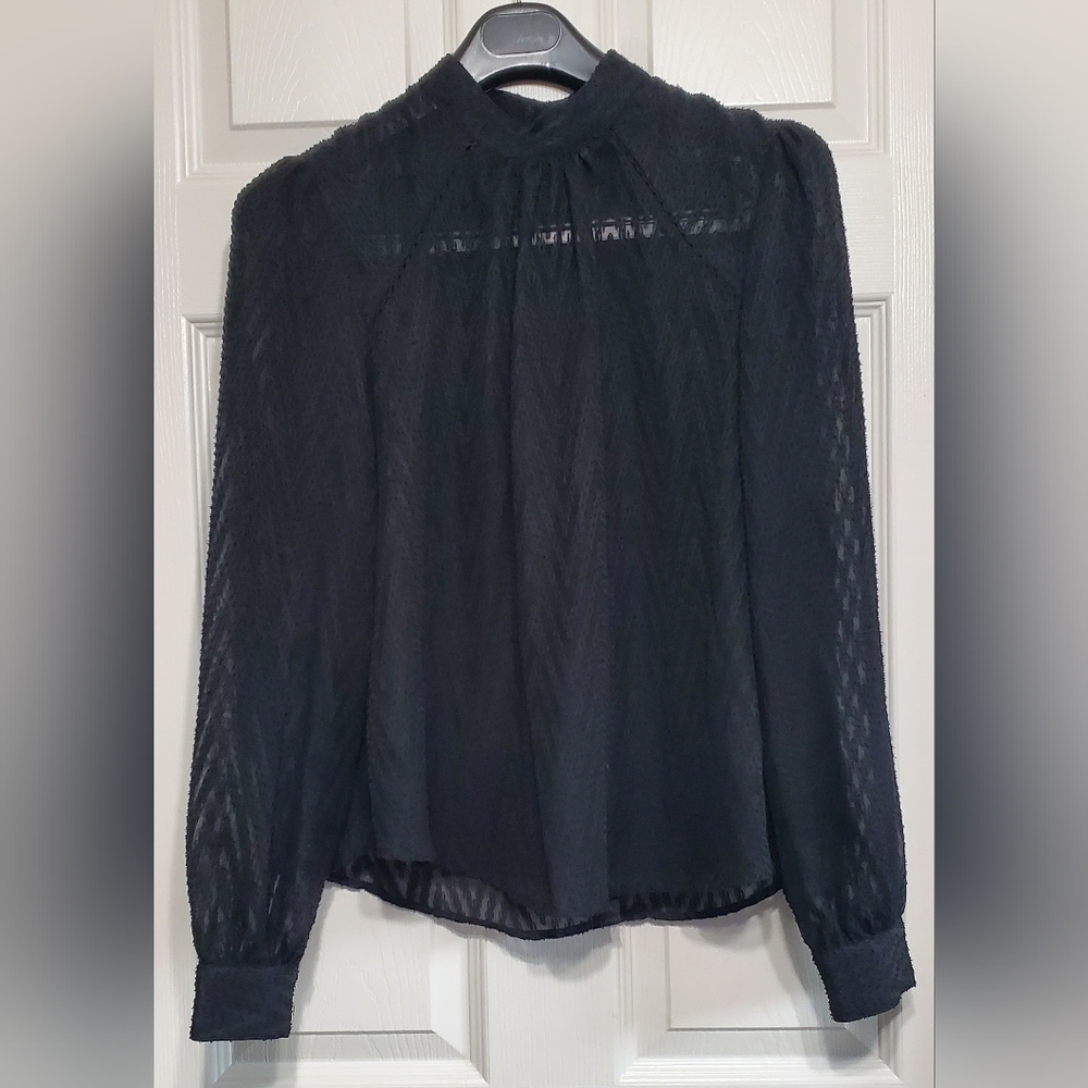 Free People Size M Black Top, Sheer Embroidered Pre-owned